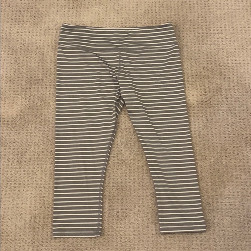 Gray and White Striped Cropped Leggings